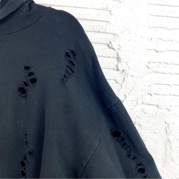 TOPSHOP Black Distressed Hoodie Size 10 - Picture 5 of 13